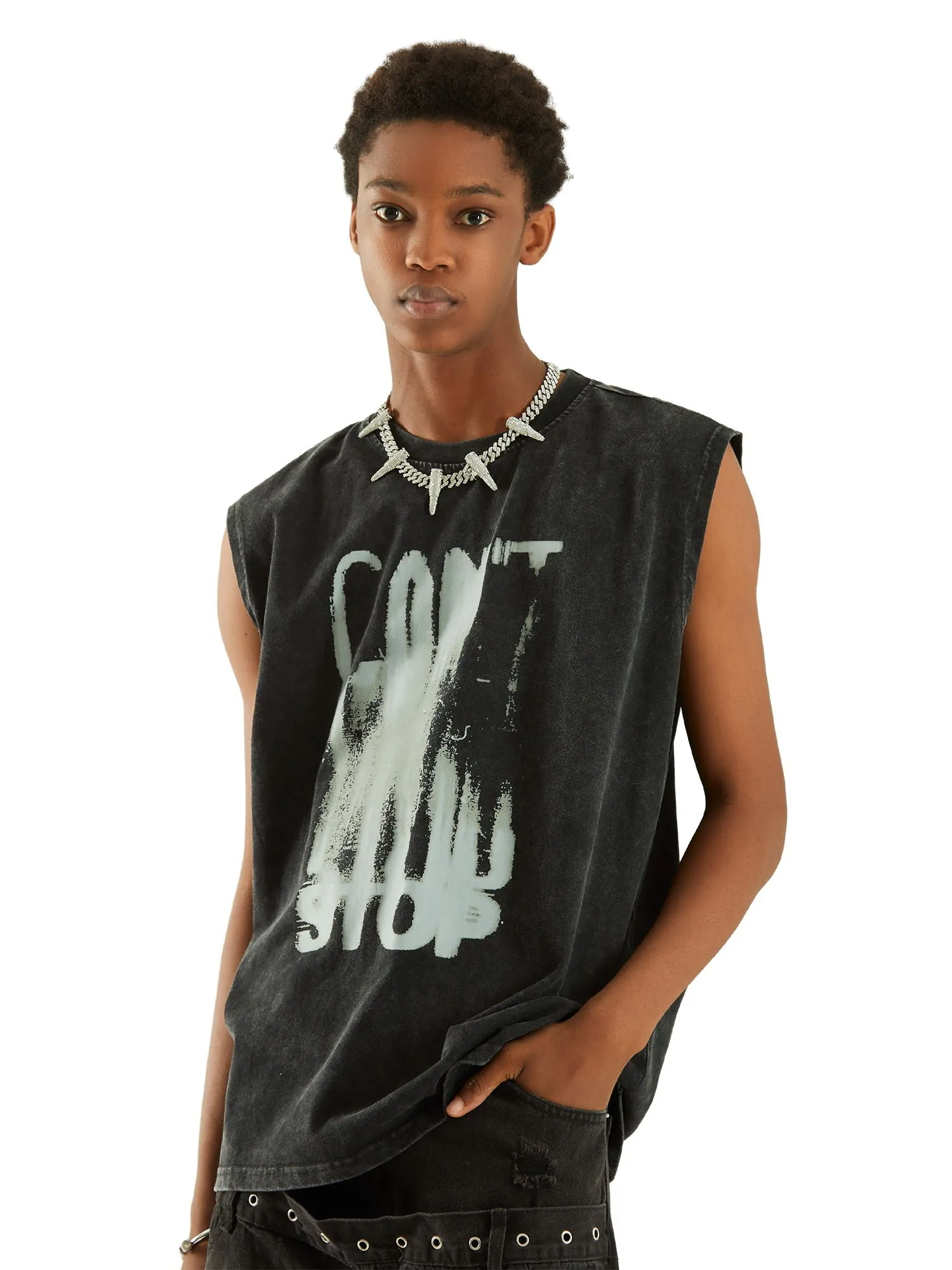 Thesupermade Art Letter Washed Distressed Vest