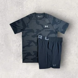 UNDER ARMOUR JACQUARD T-SHIRT/SHORT SET - BLACK