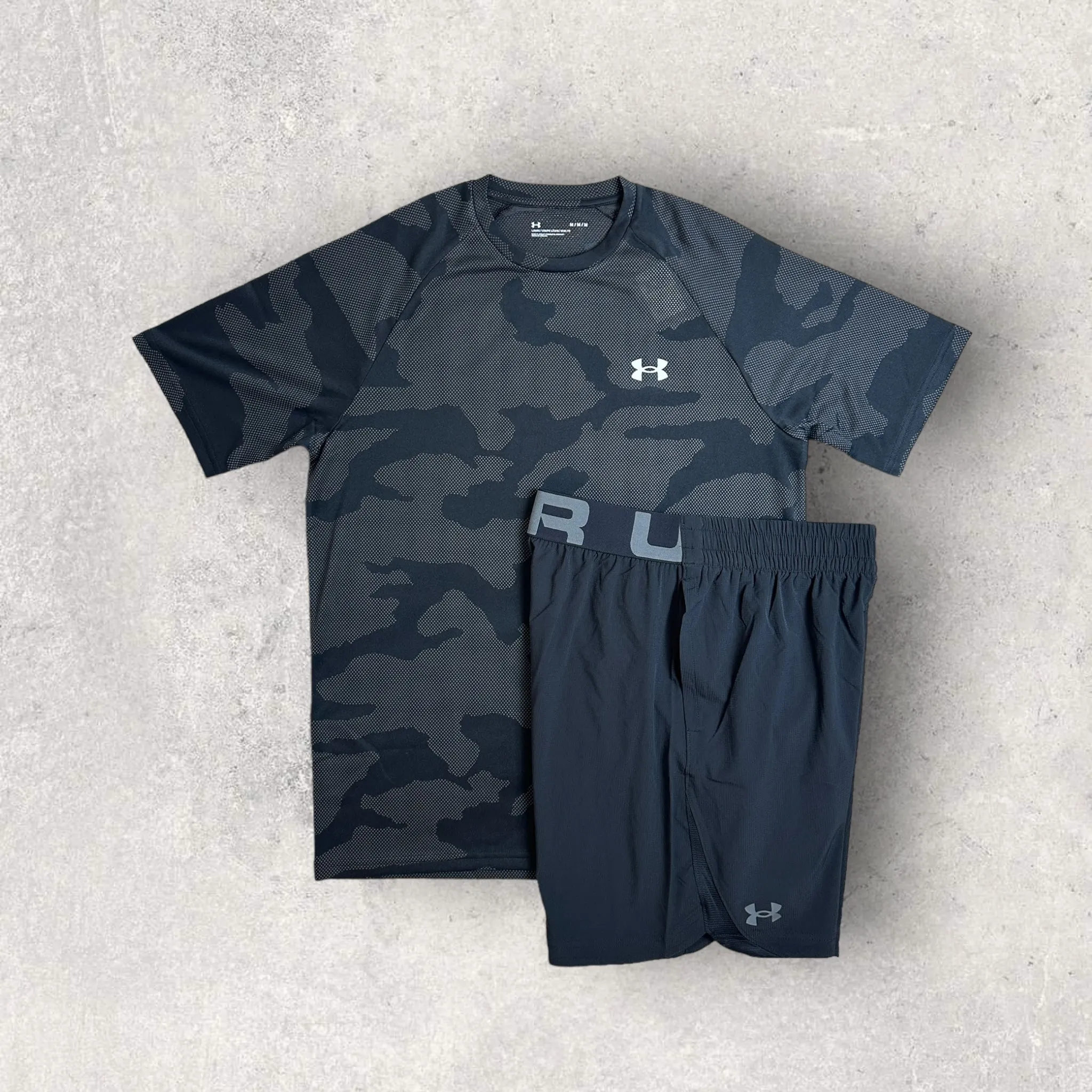 UNDER ARMOUR JACQUARD T-SHIRT/SHORT SET - BLACK