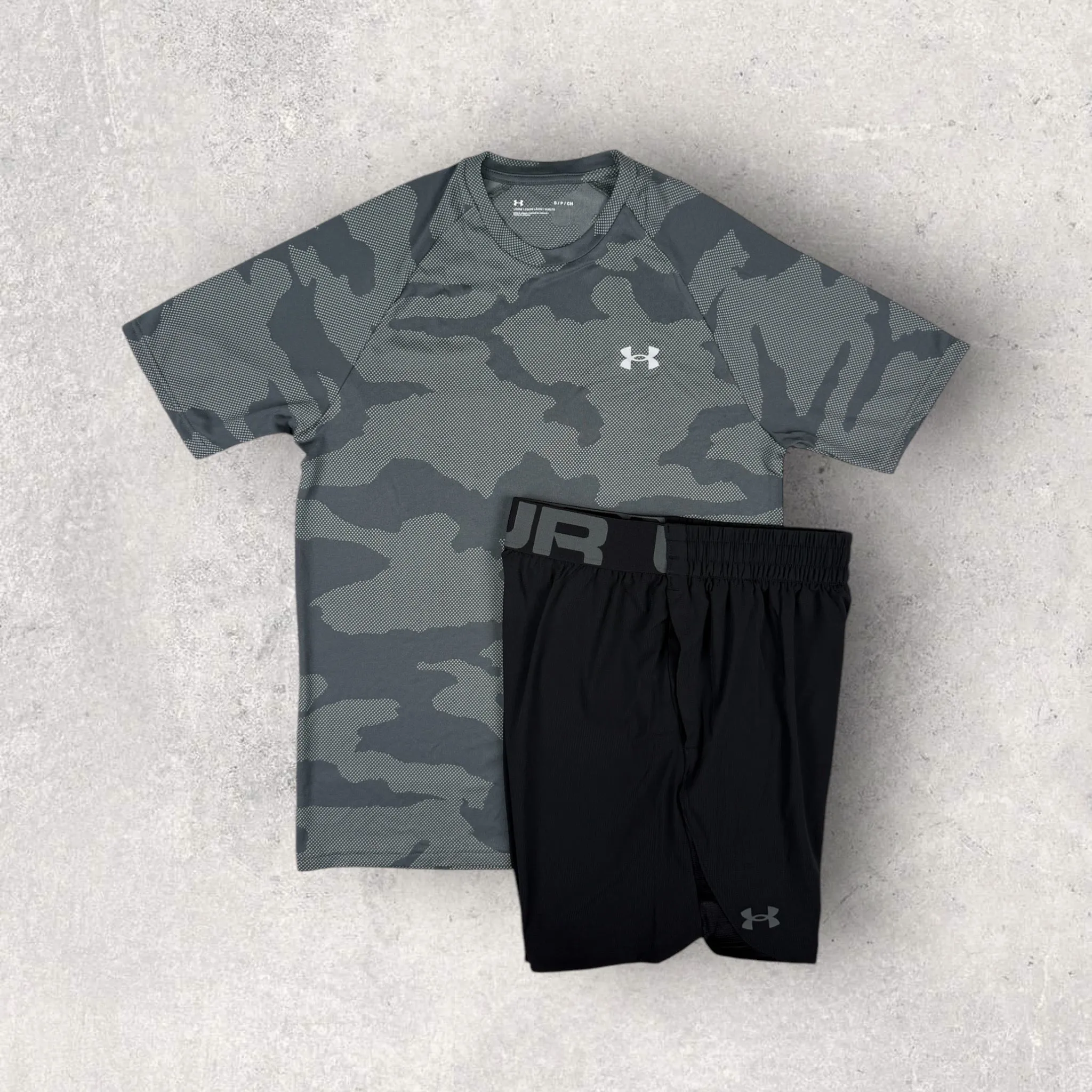 UNDER ARMOUR JACQUARD T-SHIRT/SHORT SET - USA GREY/BLACK