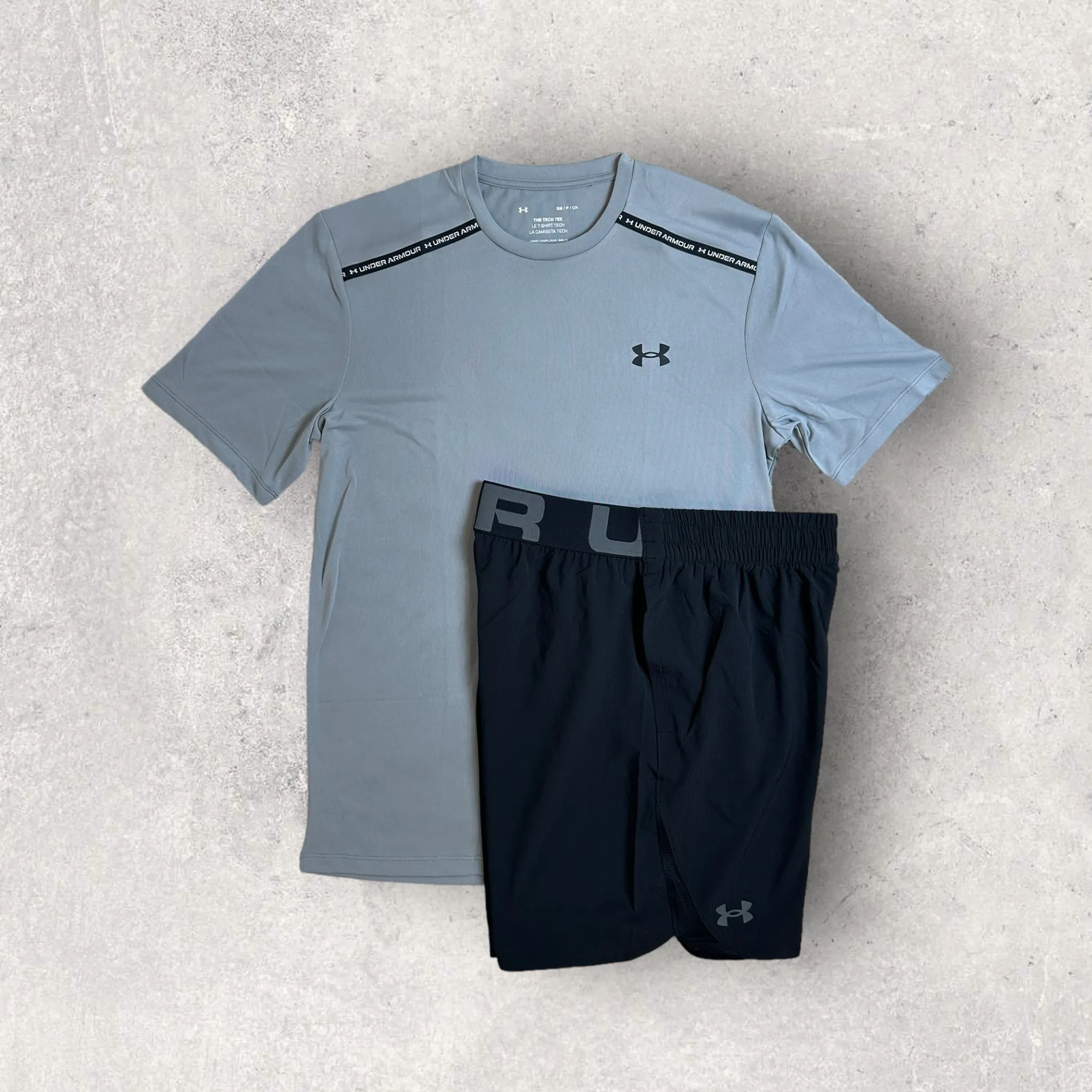 UNDER ARMOUR JD TECH T-SHIRT/SHORT SET - GREY/BLACK