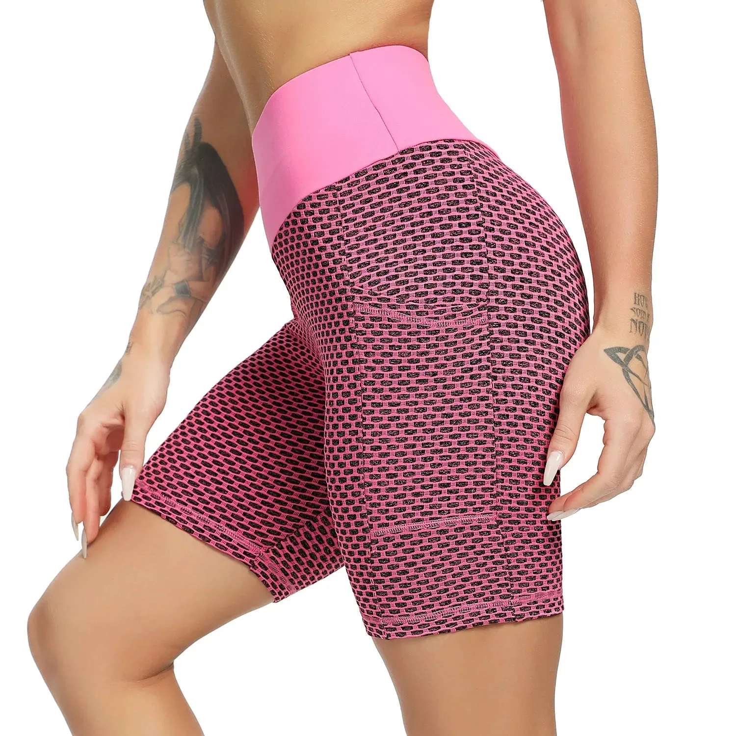 Women Yoga Shorts High Waist Seamless Hip-Up Tight Elastic Sport Shorts Push Up Running Fitness Gym Clothes Leggings with pocket