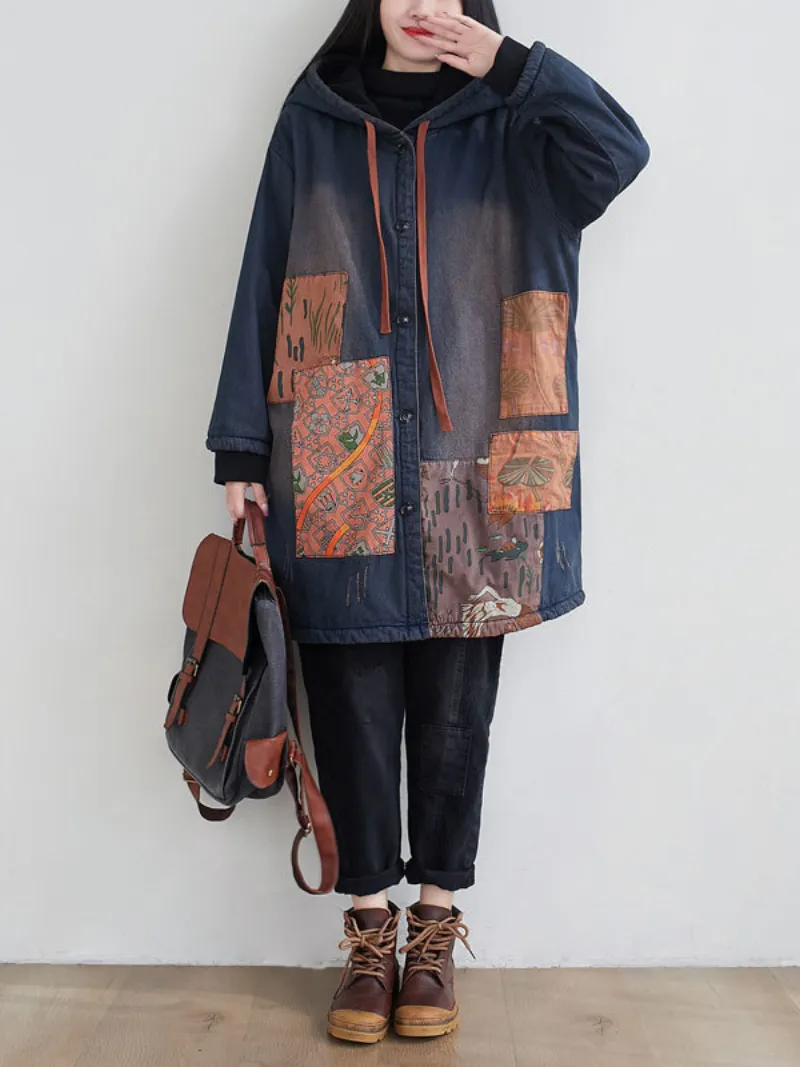 Women's Casual Patchwork Mid-length Button-Up Coat