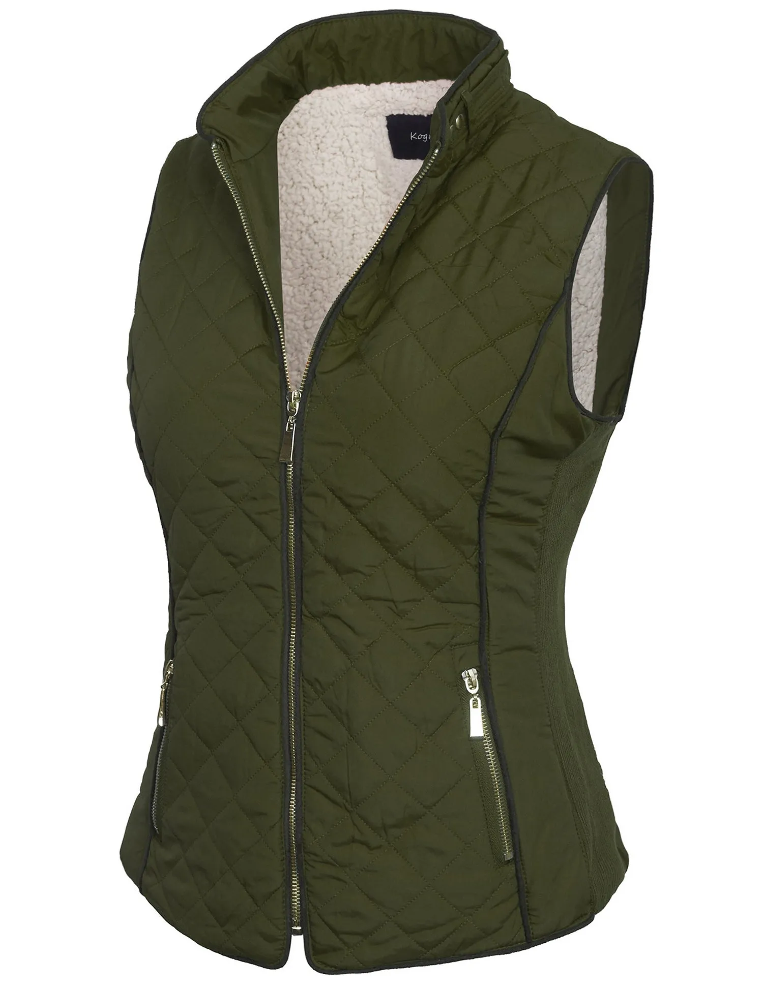 Womens Quilted Fully Lined Lightweight Zip Up Vest with Fur Lining