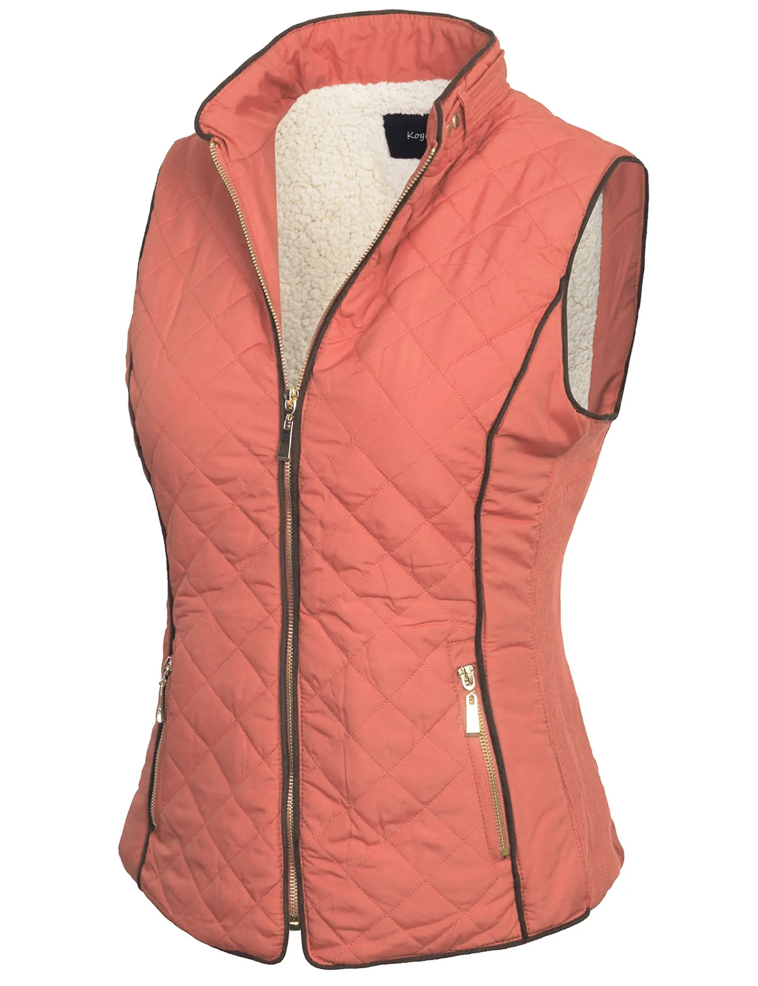 Womens Quilted Fully Lined Lightweight Zip Up Vest with Fur Lining