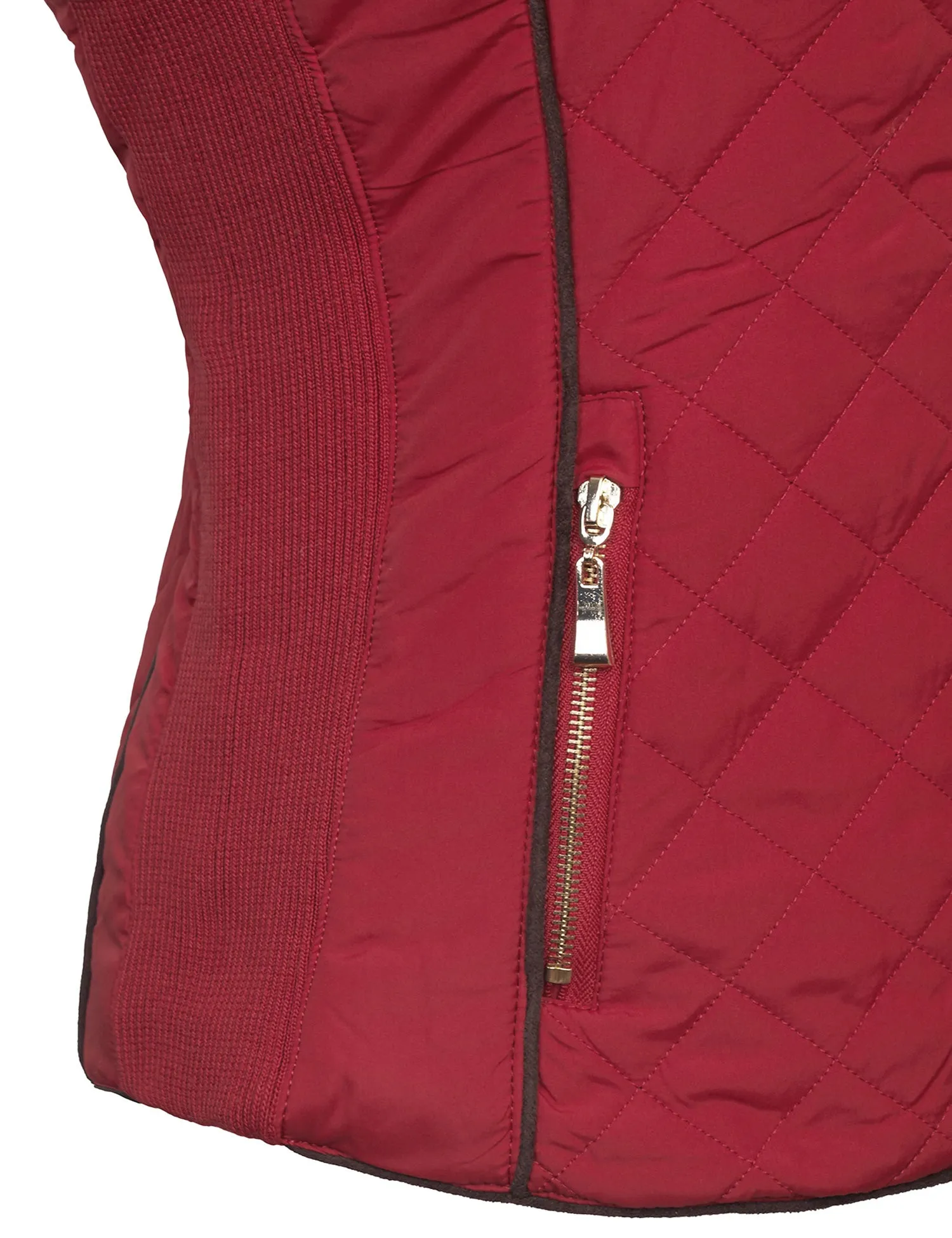 Womens Quilted Fully Lined Lightweight Zip Up Vest with Fur Lining