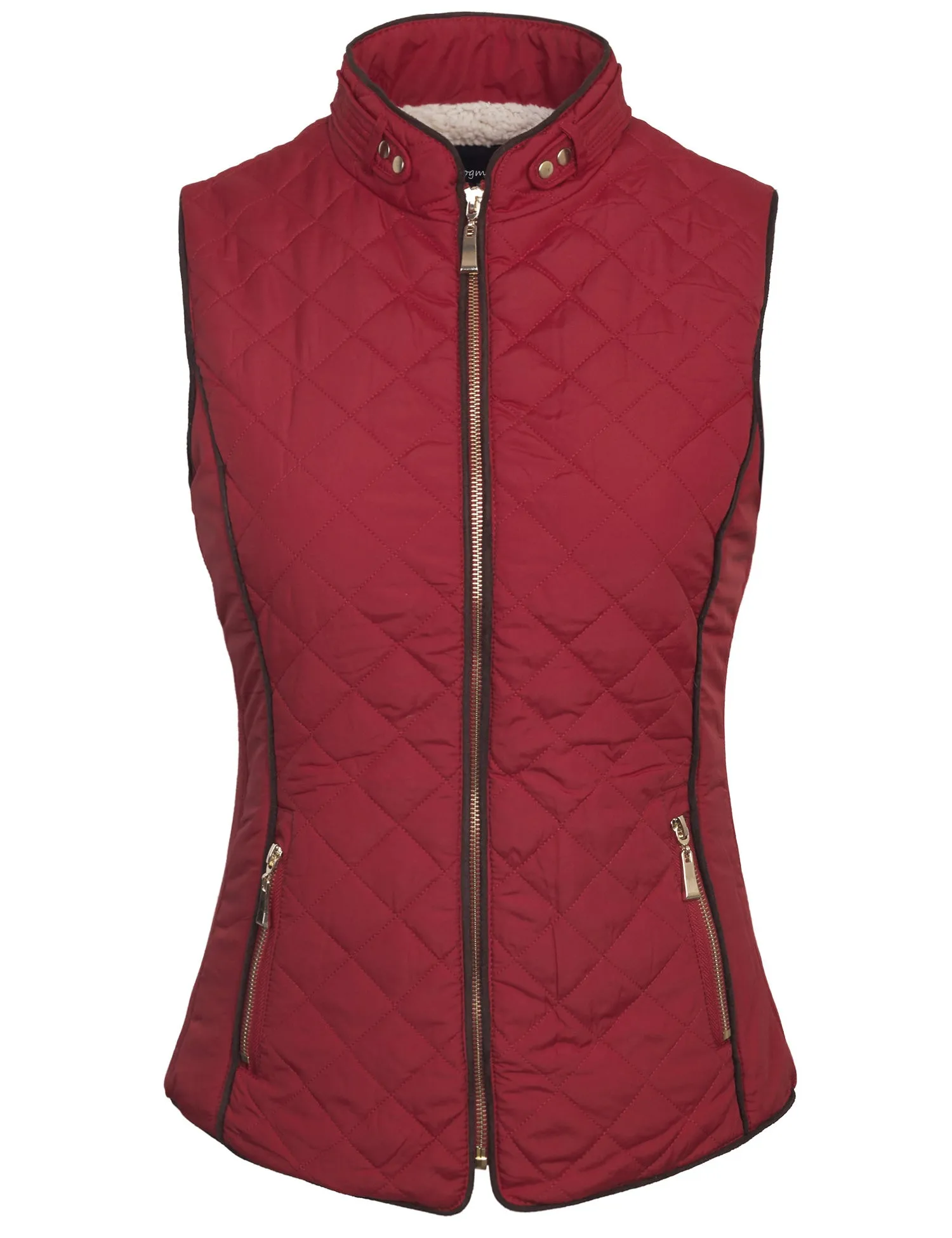 Womens Quilted Fully Lined Lightweight Zip Up Vest with Fur Lining