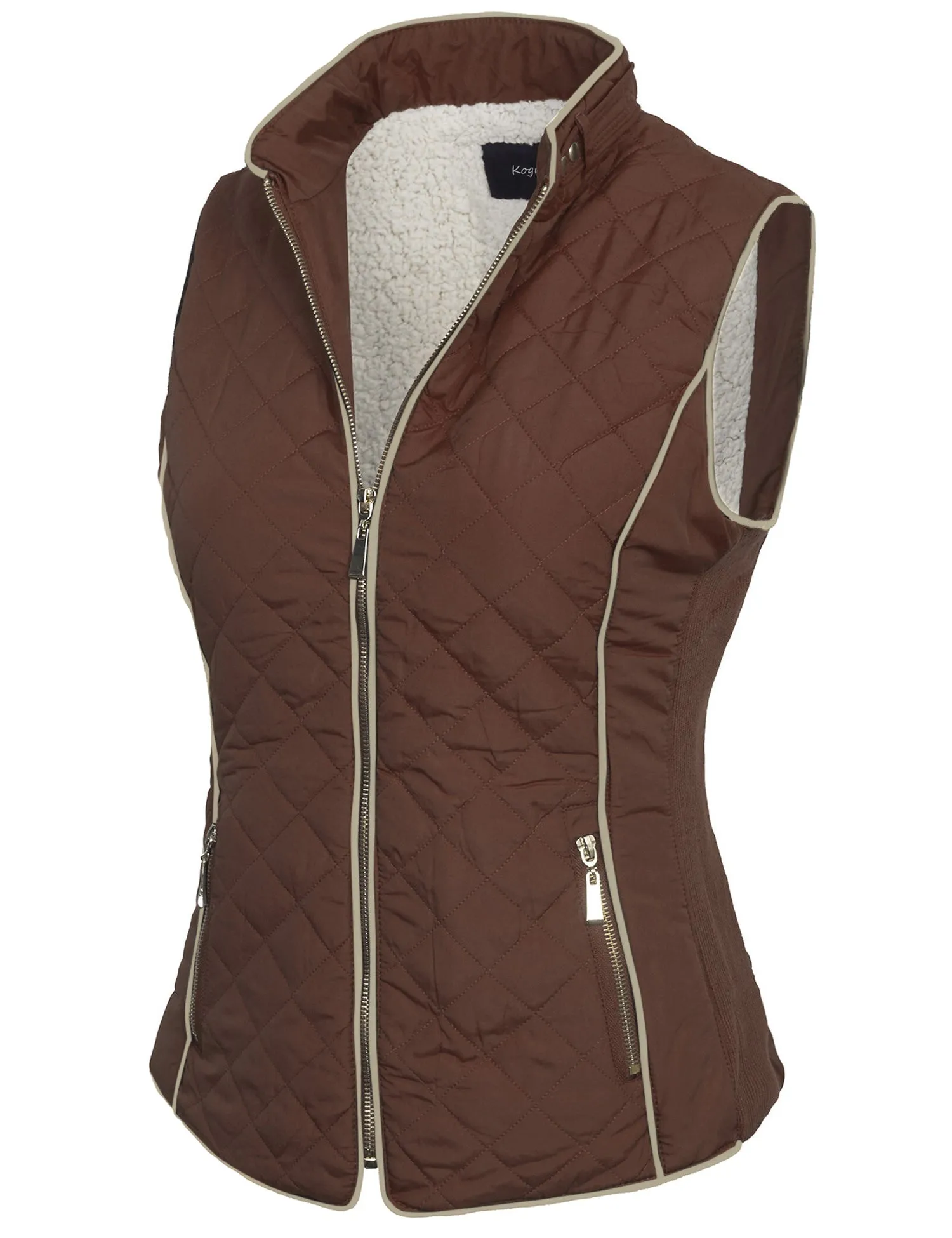 Womens Quilted Fully Lined Lightweight Zip Up Vest with Fur Lining