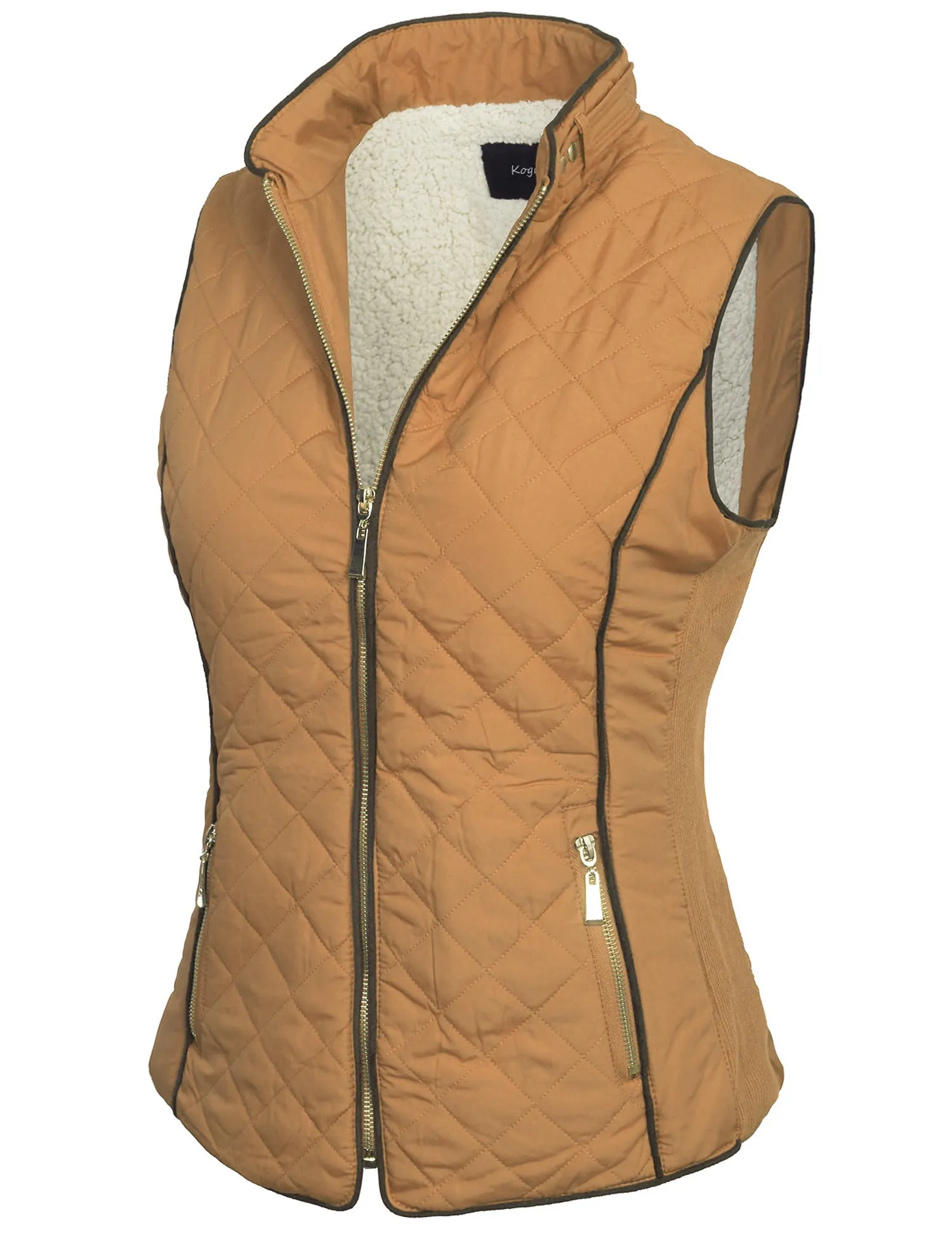 Womens Quilted Fully Lined Lightweight Zip Up Vest with Fur Lining