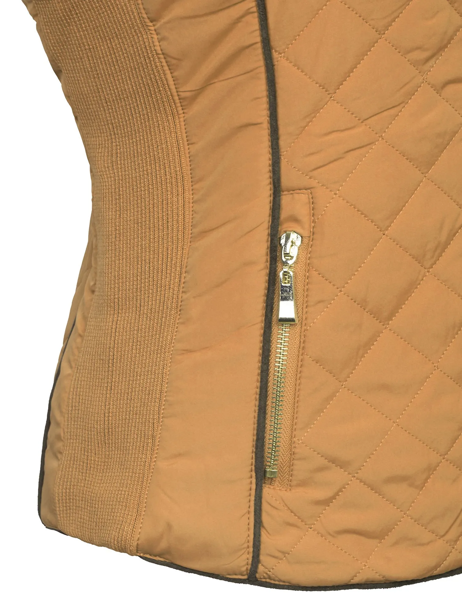 Womens Quilted Fully Lined Lightweight Zip Up Vest with Fur Lining