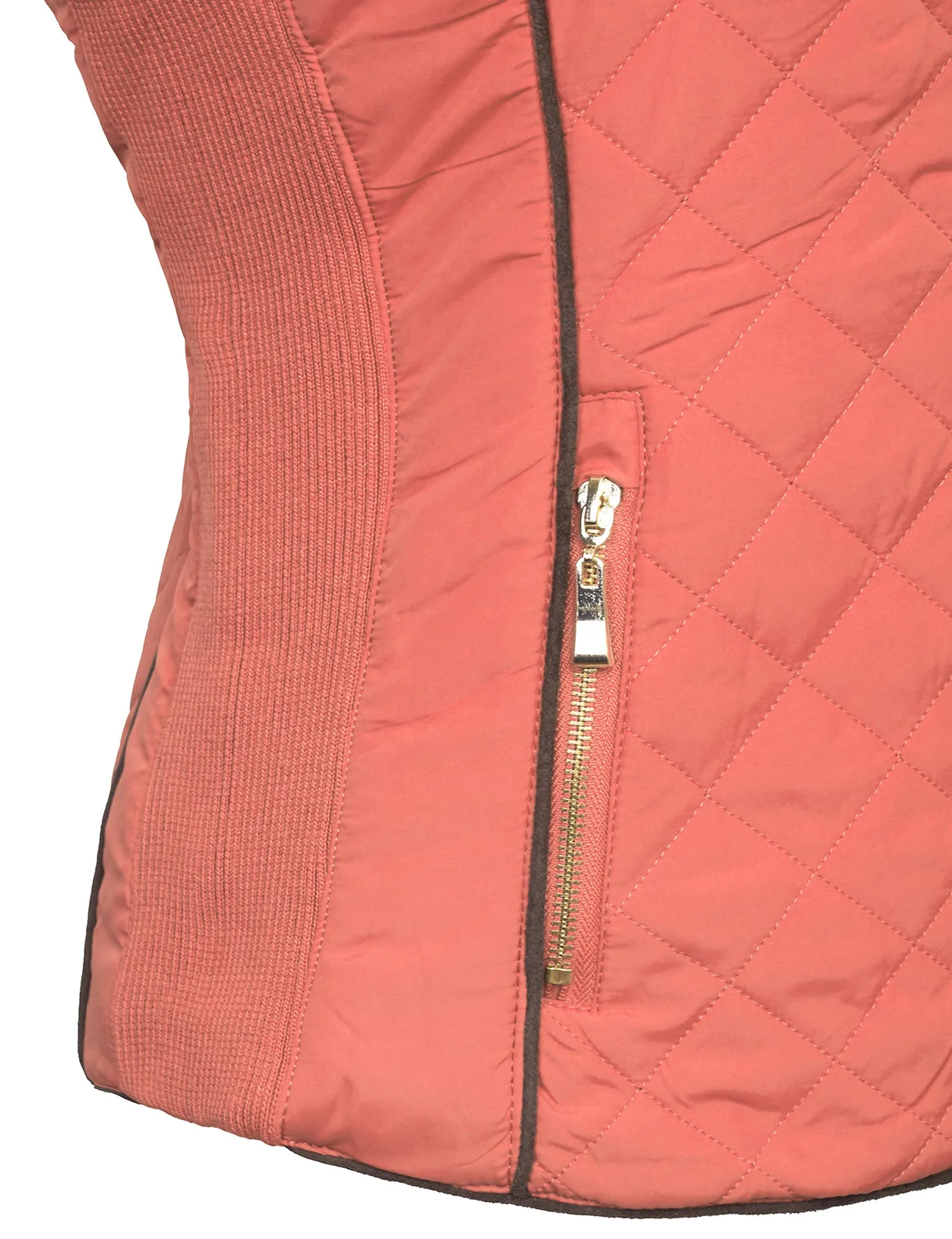 Womens Quilted Fully Lined Lightweight Zip Up Vest with Fur Lining