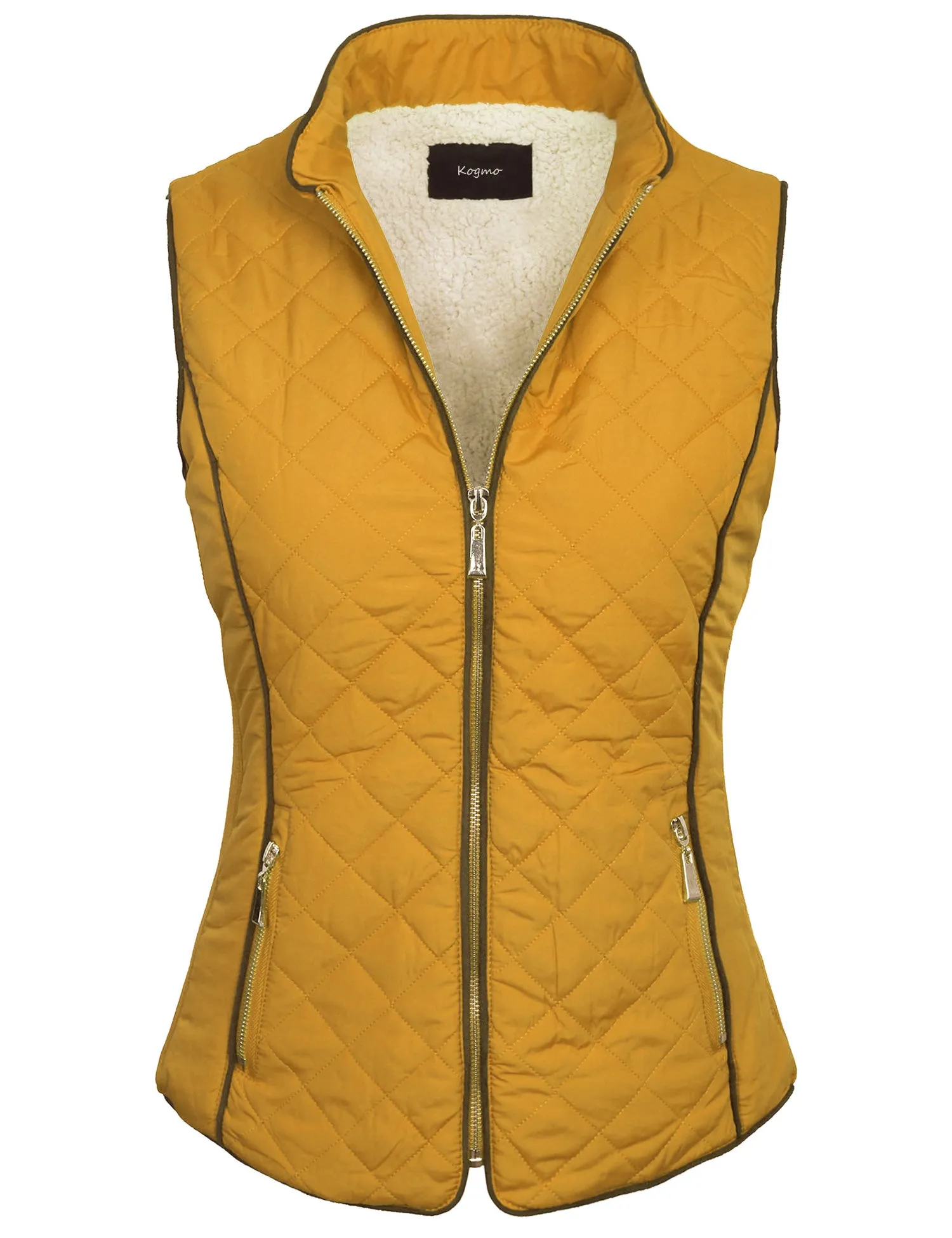 Womens Quilted Fully Lined Lightweight Zip Up Vest with Fur Lining