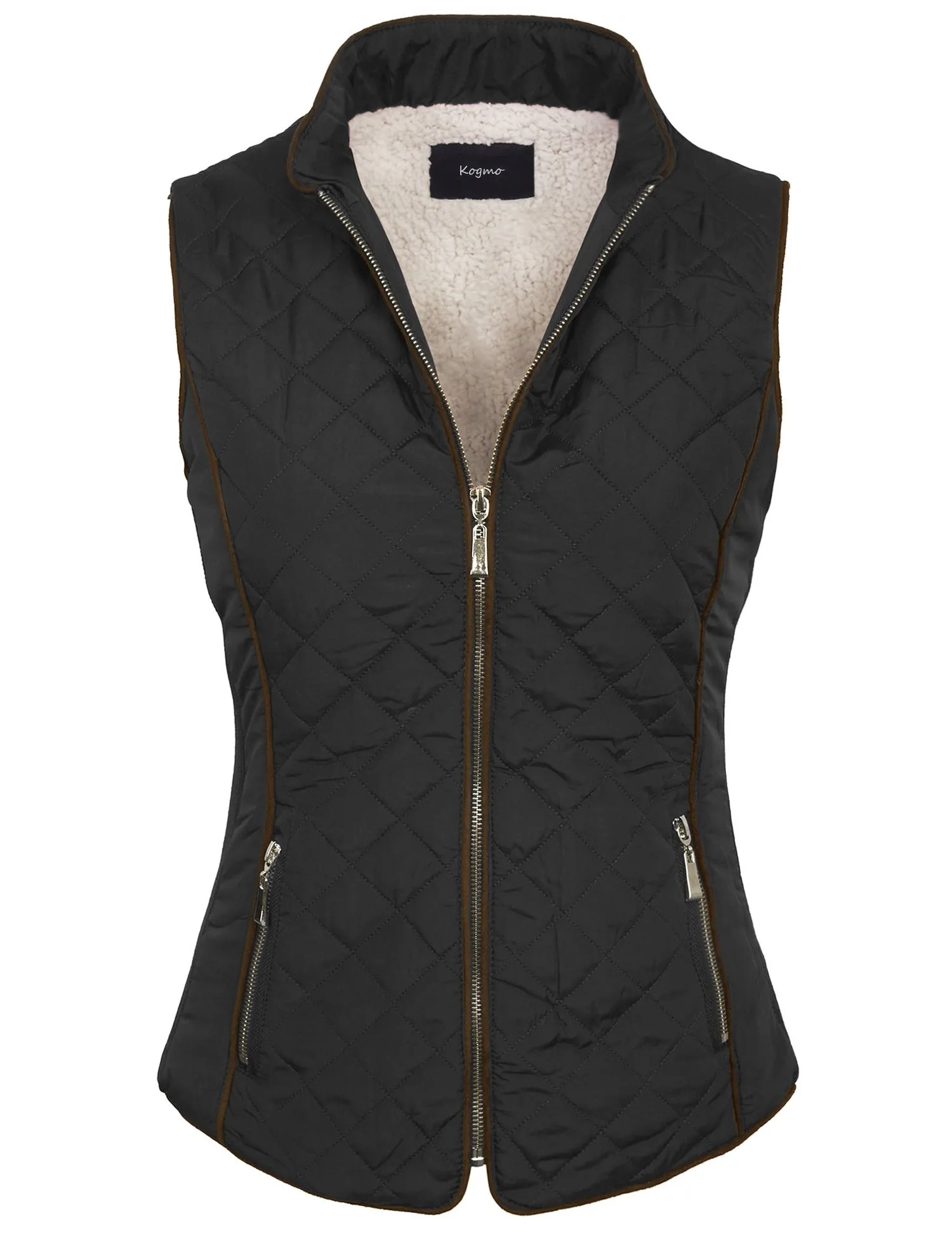 Womens Quilted Fully Lined Lightweight Zip Up Vest with Fur Lining