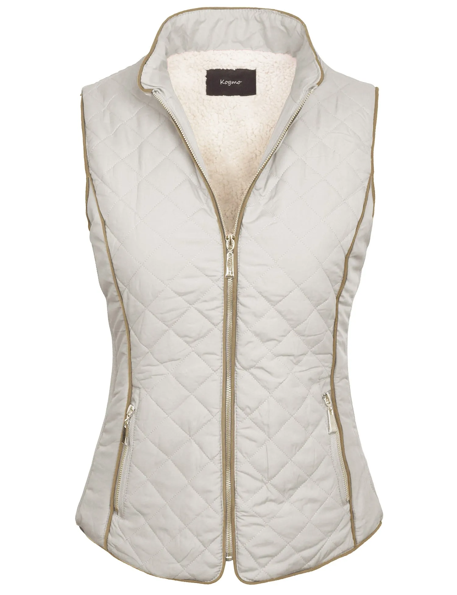 Womens Quilted Fully Lined Lightweight Zip Up Vest with Fur Lining