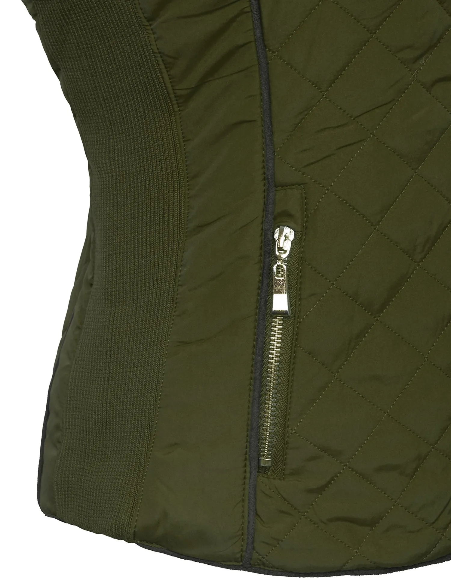 Womens Quilted Fully Lined Lightweight Zip Up Vest with Fur Lining