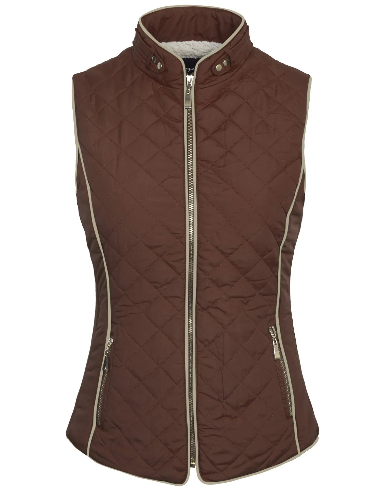 Womens Quilted Fully Lined Lightweight Zip Up Vest with Fur Lining