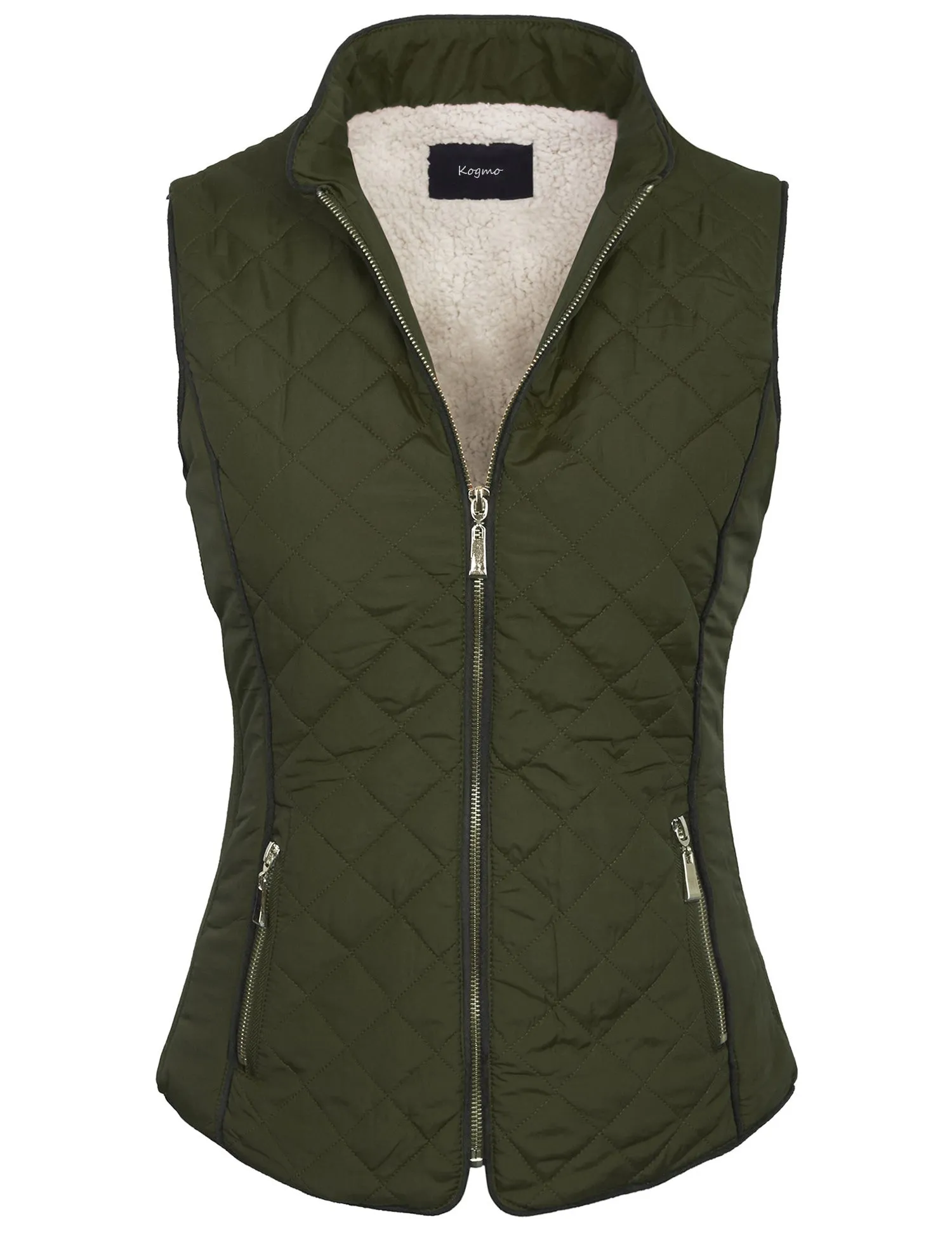 Womens Quilted Fully Lined Lightweight Zip Up Vest with Fur Lining