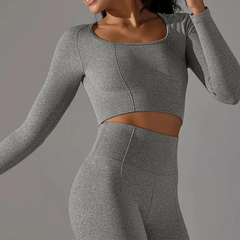 Women's Seamless Bodycon Crop Top with Long Sleeves - SF1686