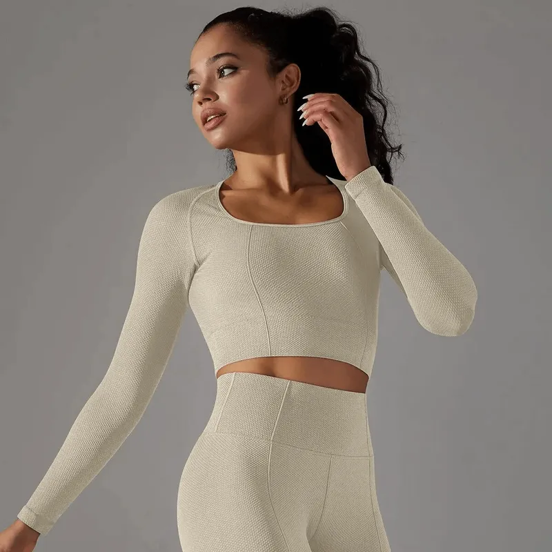 Women's Seamless Bodycon Crop Top with Long Sleeves - SF1686