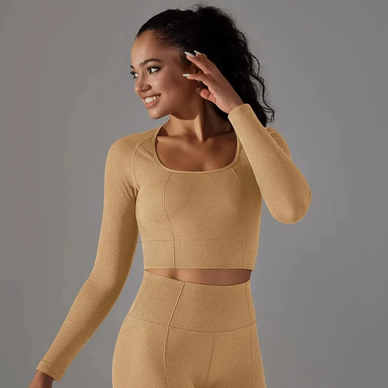 Women's Seamless Bodycon Crop Top with Long Sleeves - SF1686