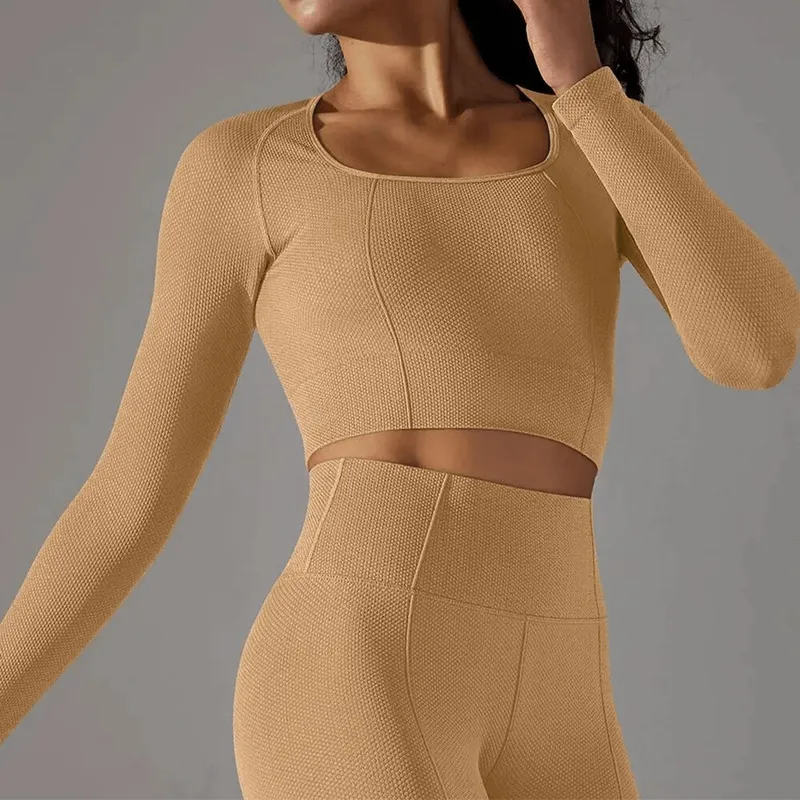 Women's Seamless Bodycon Crop Top with Long Sleeves - SF1686