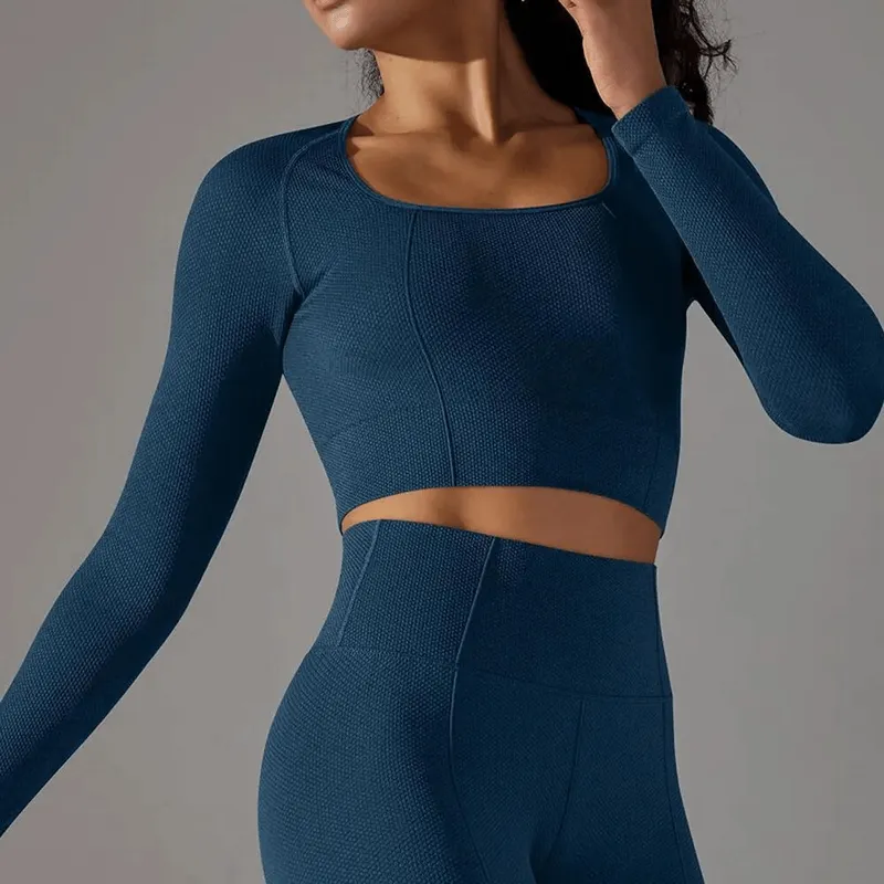 Women's Seamless Bodycon Crop Top with Long Sleeves - SF1686