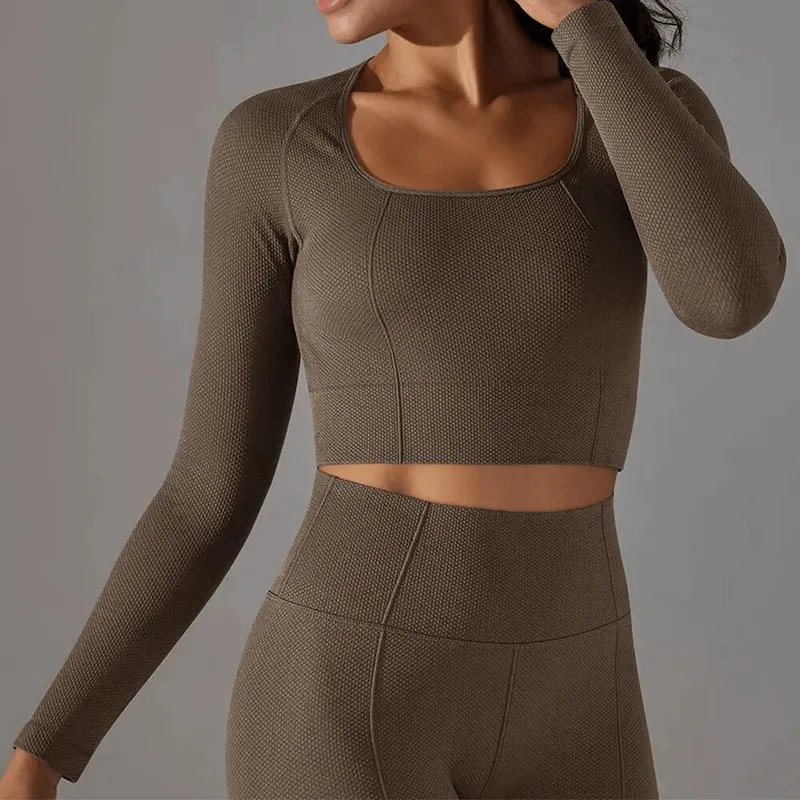 Women's Seamless Bodycon Crop Top with Long Sleeves - SF1686