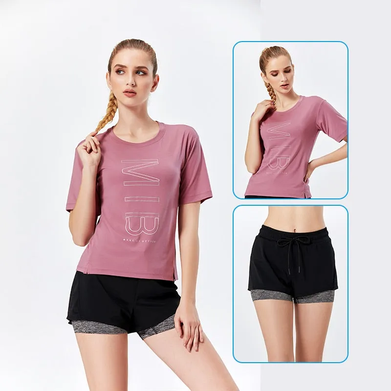 Women's Sports Suit Fitness Running Jogging Seamless Short Sleeve Gym Woman Sport Shirt Yoga Top Female Workout Tops T-shirt