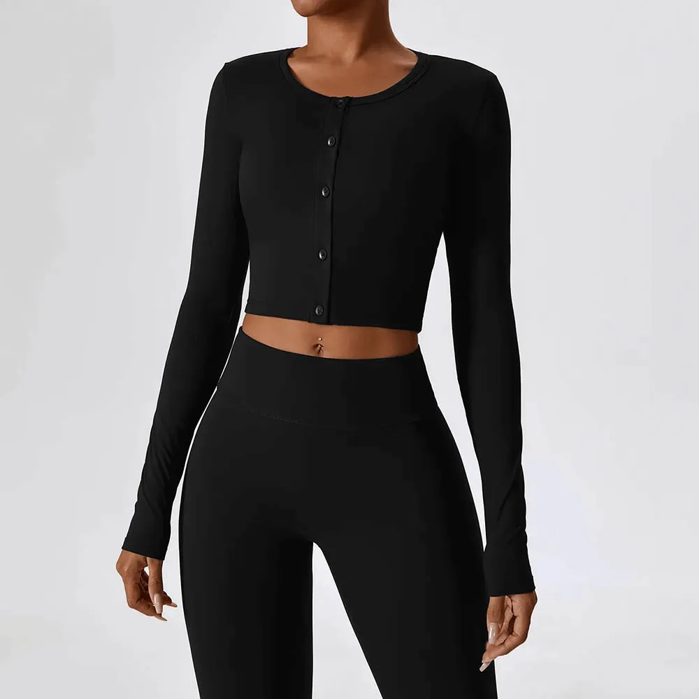 Workout Long Sleeves Crop Top with Buttons - SF1840