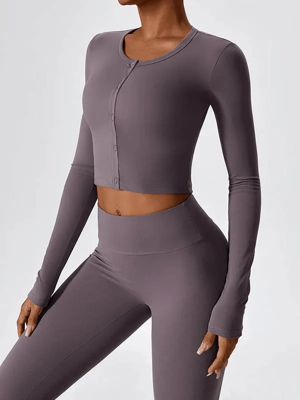 Workout Long Sleeves Crop Top with Buttons - SF1840