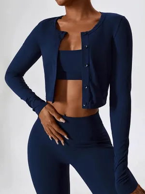 Workout Long Sleeves Crop Top with Buttons - SF1840